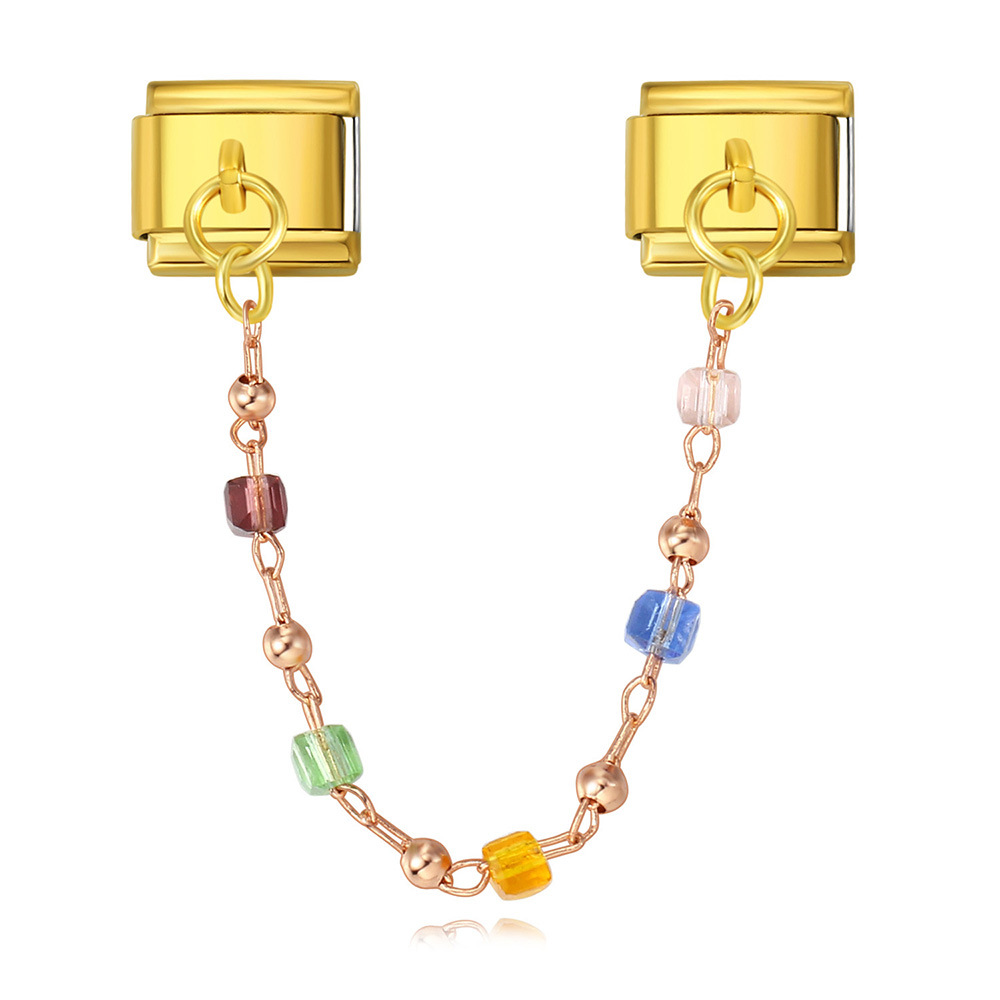 Double-pendant colorful beads Italian modular bracelet with stainless steel hook DIY elastic bangle accessory