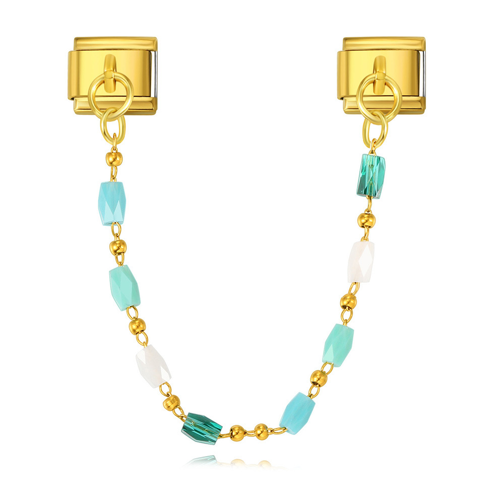 Double-pendant colorful beads Italian modular bracelet with stainless steel hook DIY elastic bangle accessory