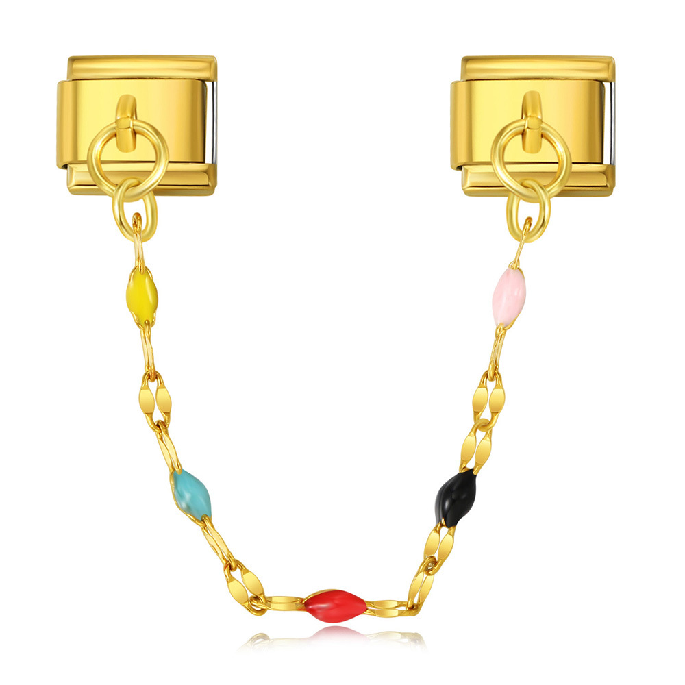 Double-pendant colorful beads Italian modular bracelet with stainless steel hook DIY elastic bangle accessory