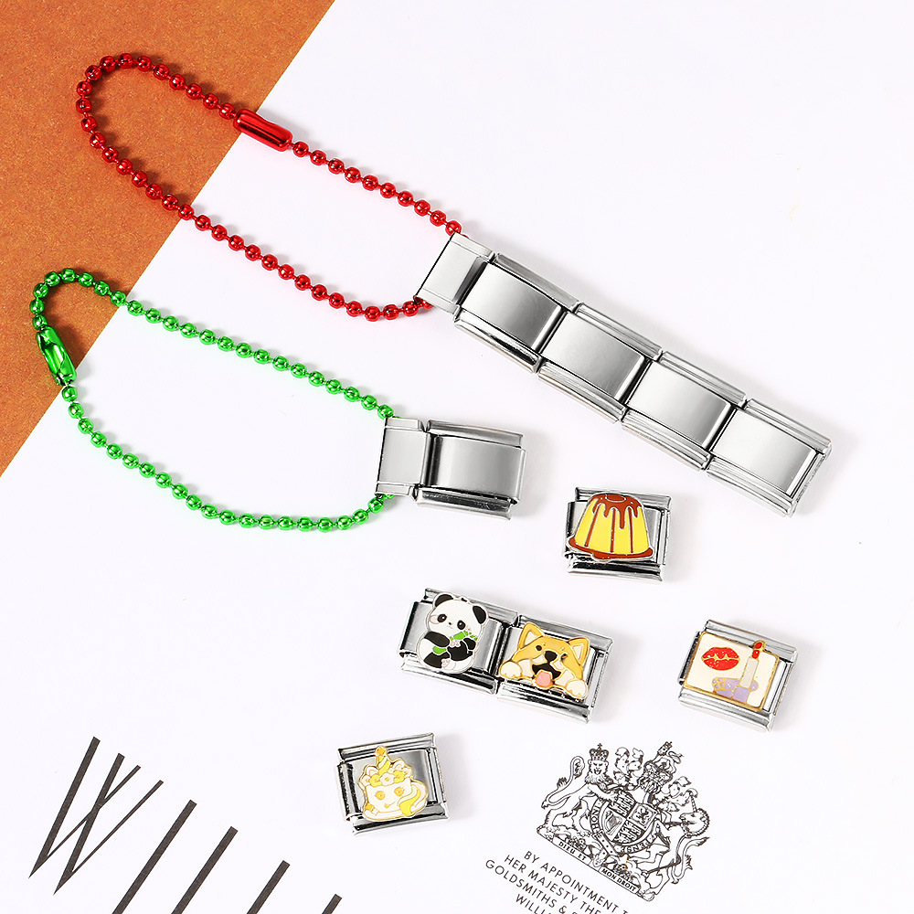 Colorful beaded chain mobile phone strap splicing Italian modular bracelet DIY keychain pendant stainless steel watch strap chain
