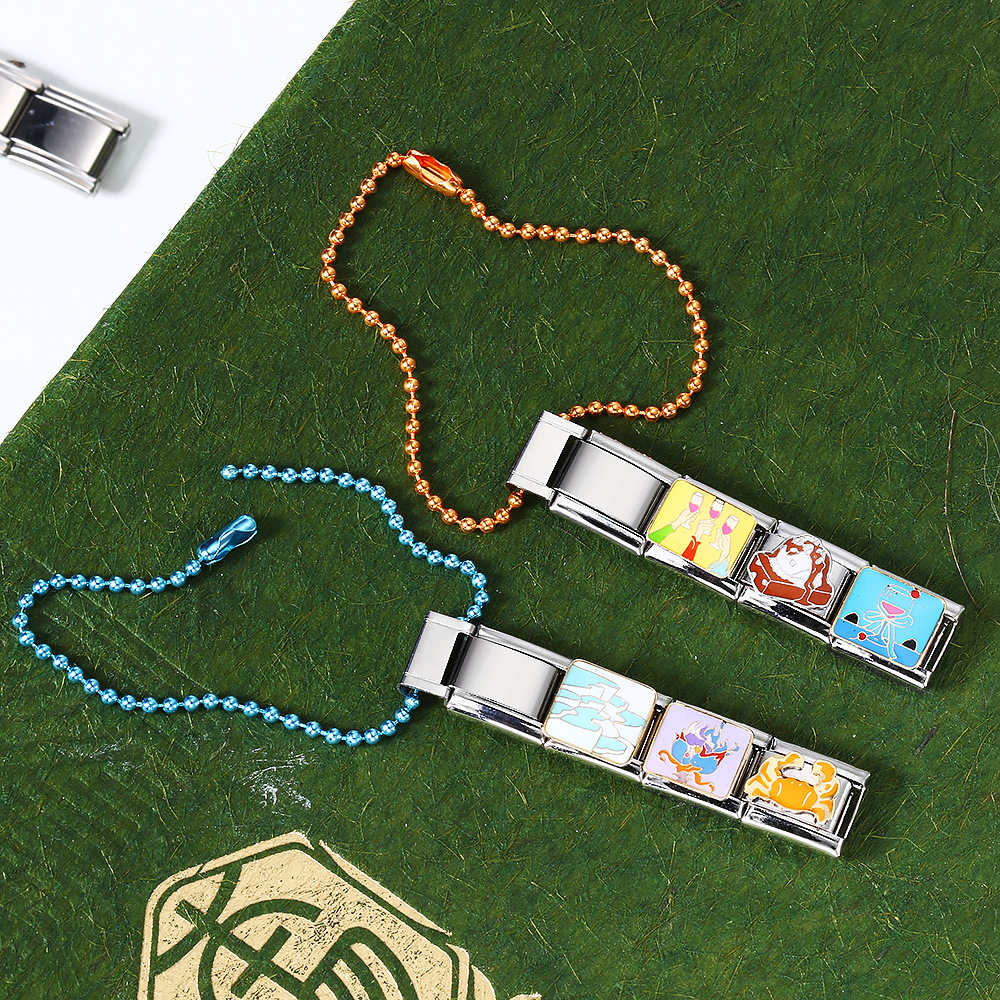 Colorful beaded chain mobile phone strap splicing Italian modular bracelet DIY keychain pendant stainless steel watch strap chain