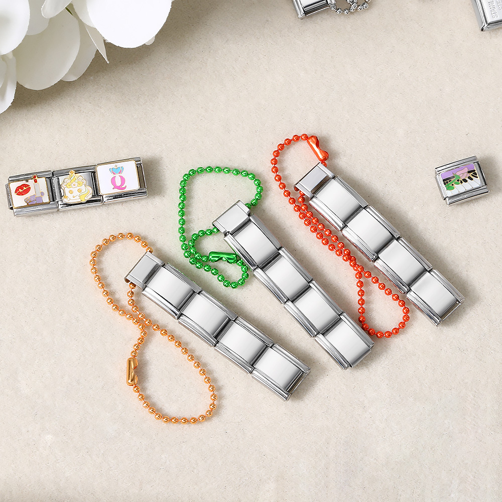Colorful beaded chain mobile phone strap splicing Italian modular bracelet DIY keychain pendant stainless steel watch strap chain