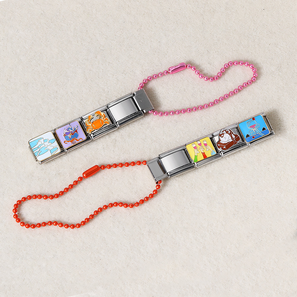 Colorful beaded chain mobile phone strap splicing Italian modular bracelet DIY keychain pendant stainless steel watch strap chain