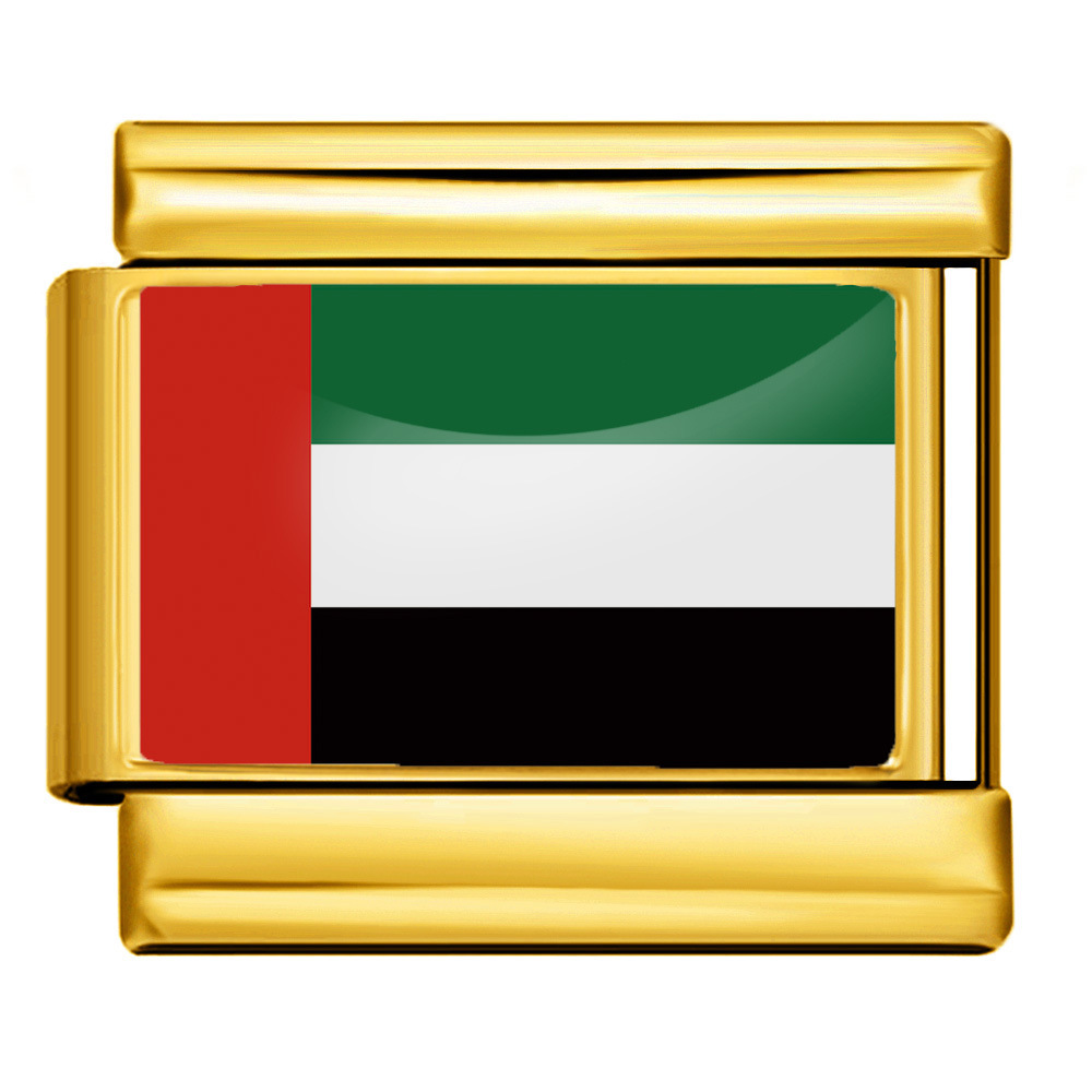 DIY Italian modular bracelet with gold background and world flag photos, made of stainless steel elastic watch strap/bracelet.