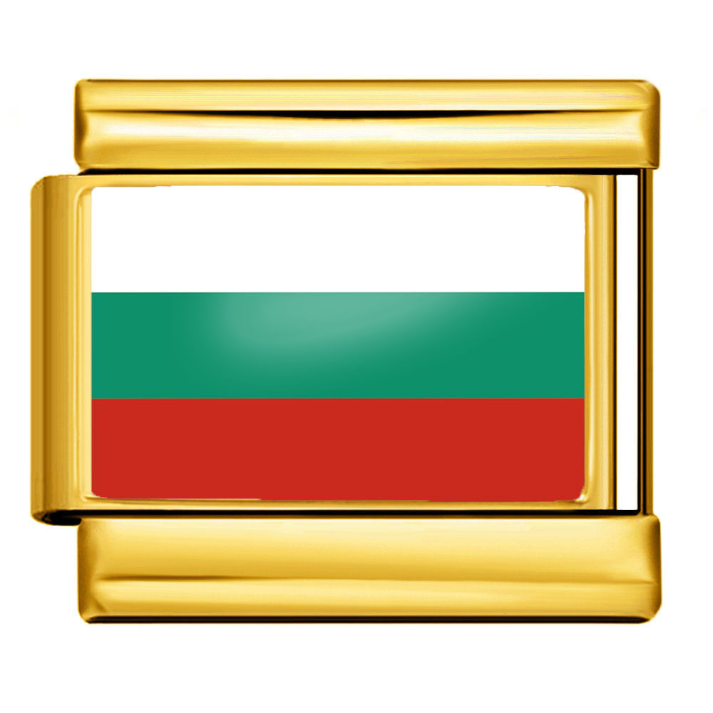 DIY Italian modular bracelet with gold background and world flag photos, made of stainless steel elastic watch strap/bracelet.