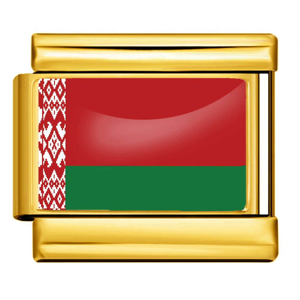 DIY Italian modular bracelet with gold background and world flag photos, made of stainless steel elastic watch strap/bracelet.