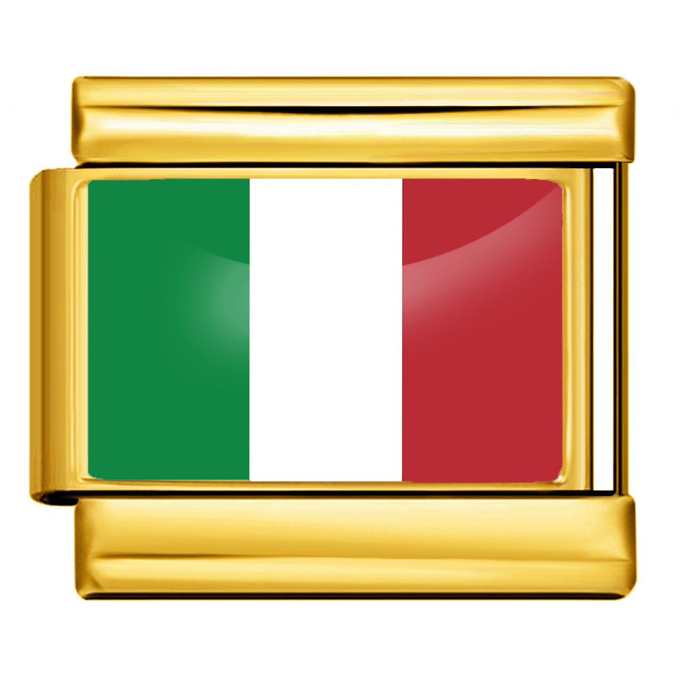 DIY Italian modular bracelet with gold background and world flag photos, made of stainless steel elastic watch strap/bracelet.