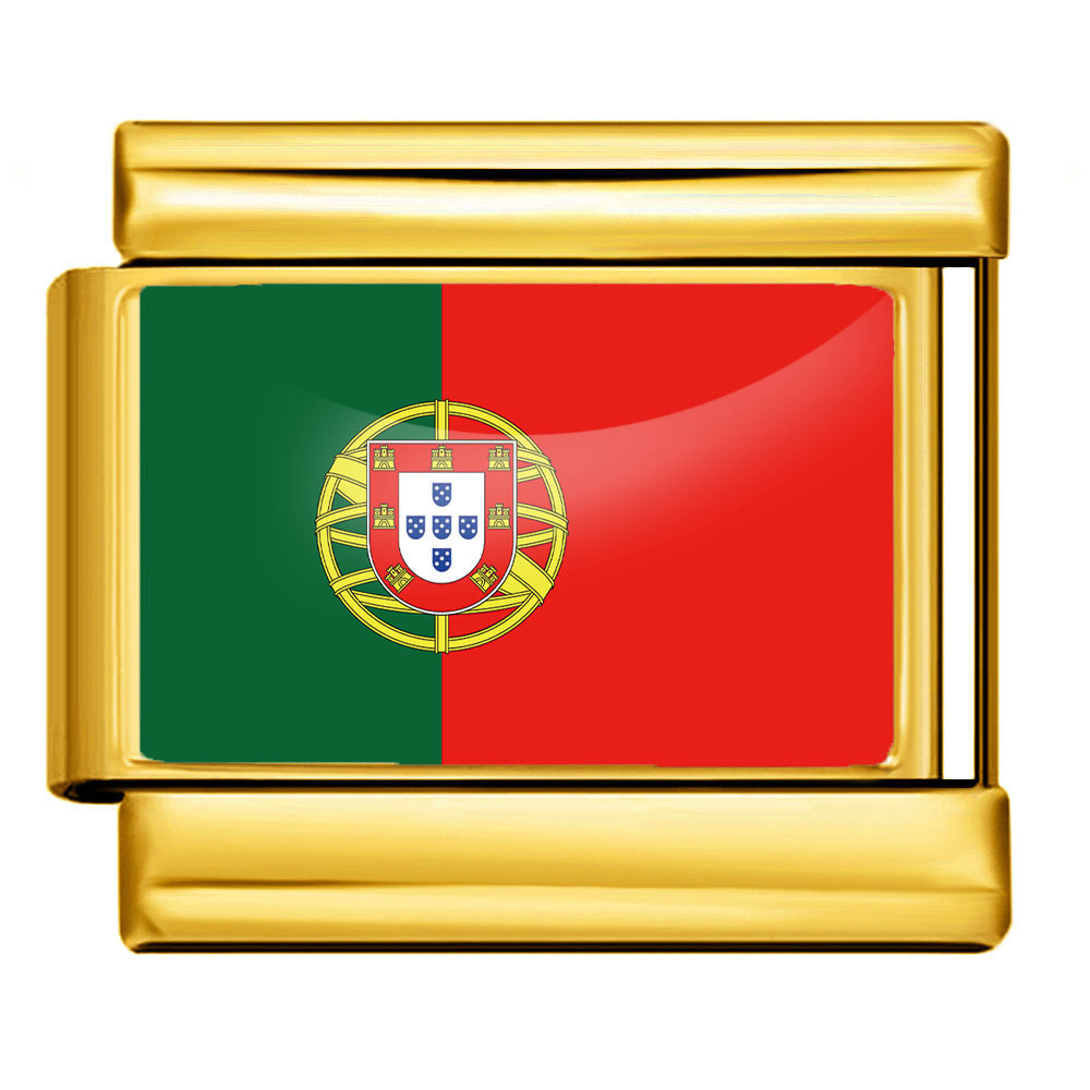 DIY Italian modular bracelet with gold background and world flag photos, made of stainless steel elastic watch strap/bracelet.