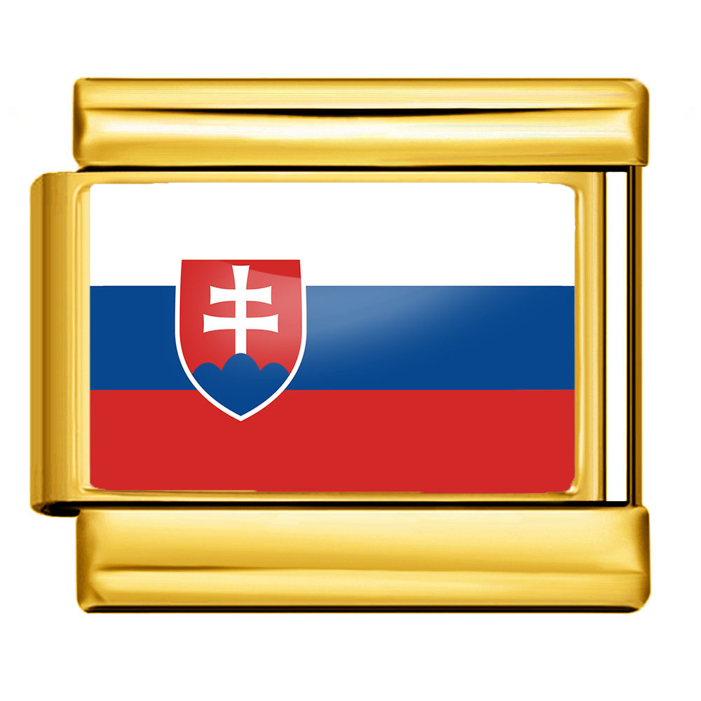 DIY Italian modular bracelet with gold background and world flag photos, made of stainless steel elastic watch strap/bracelet.