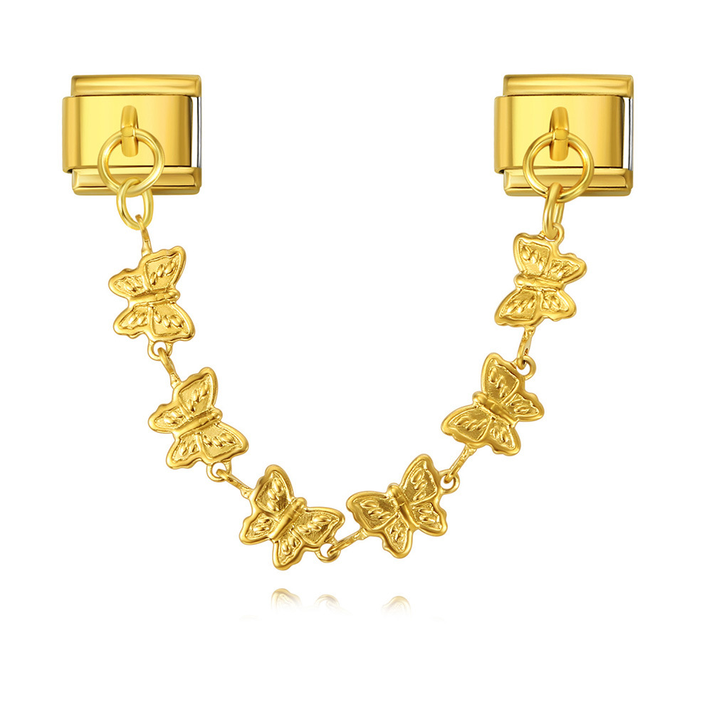New gold and silver base double pendant Italian modular bracelet with stainless steel hook DIY elastic watch strap chain
