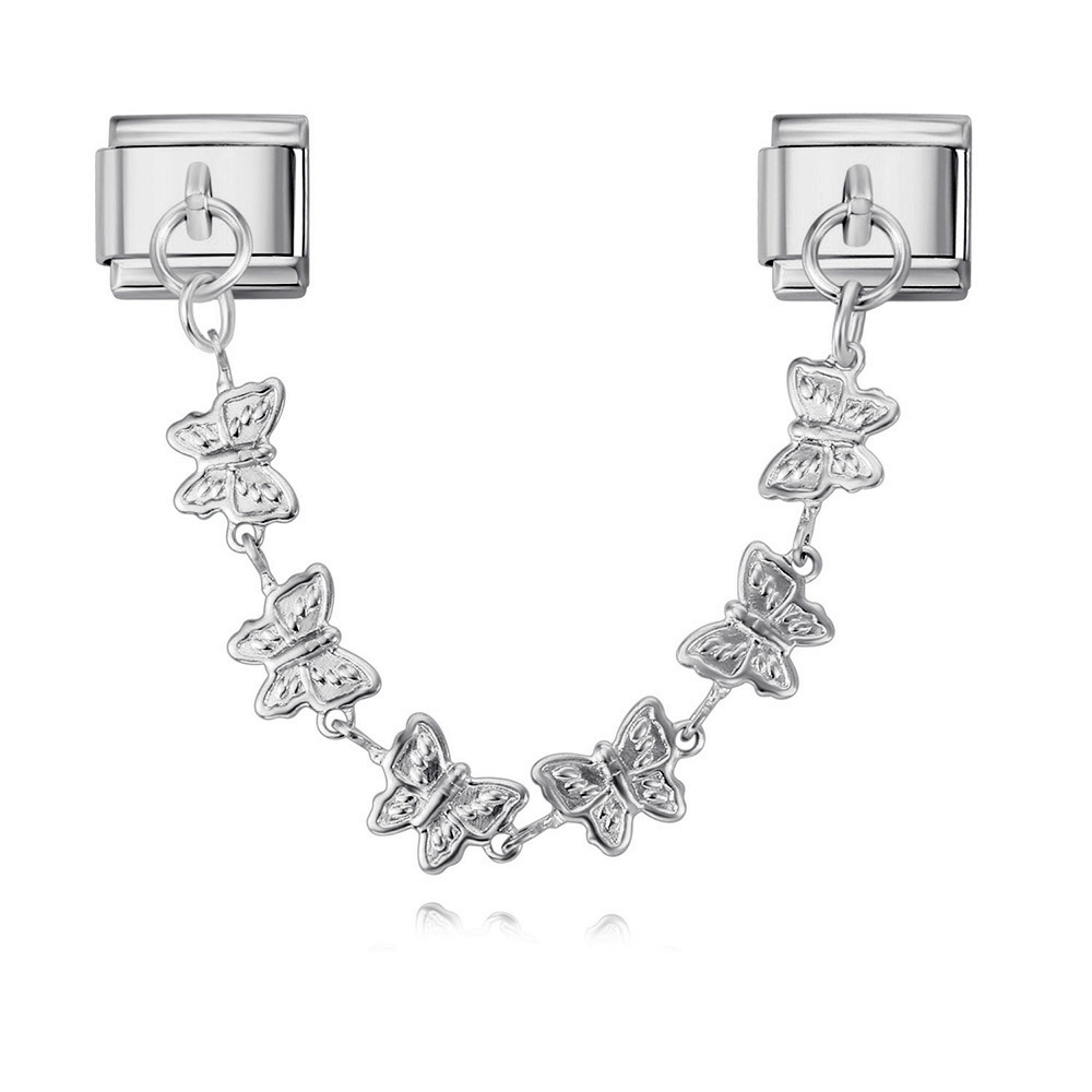 New gold and silver base double pendant Italian modular bracelet with stainless steel hook DIY elastic watch strap chain