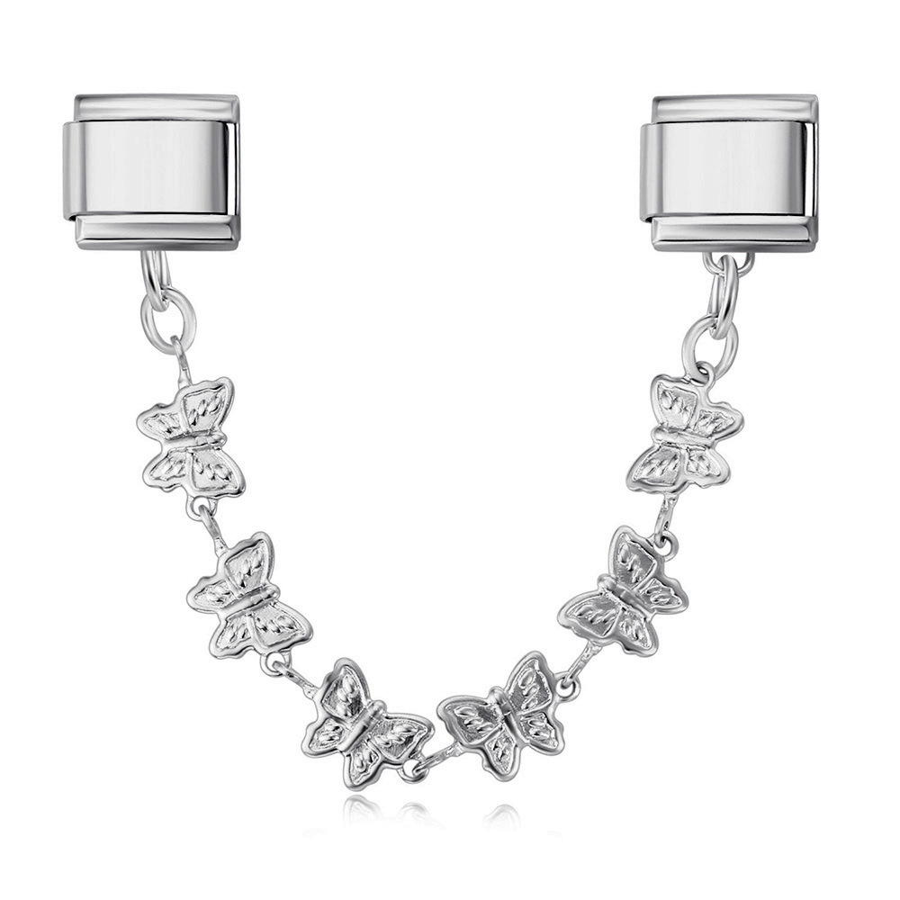 New gold and silver base double pendant Italian modular bracelet with stainless steel hook DIY elastic watch strap chain