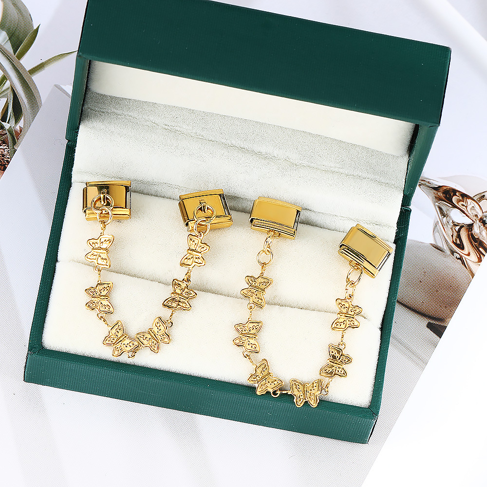 New gold and silver base double pendant Italian modular bracelet with stainless steel hook DIY elastic watch strap chain