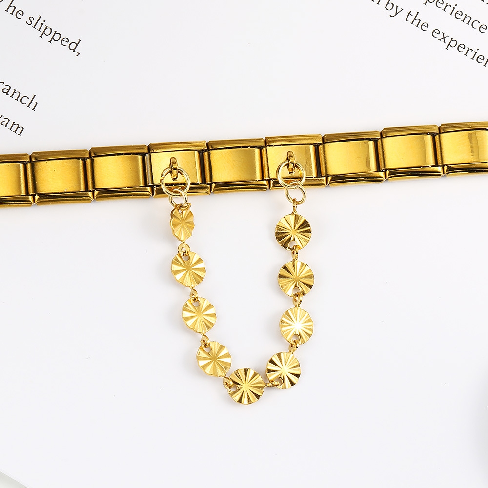 New gold and silver base double pendant Italian modular bracelet with stainless steel hook DIY elastic watch strap chain