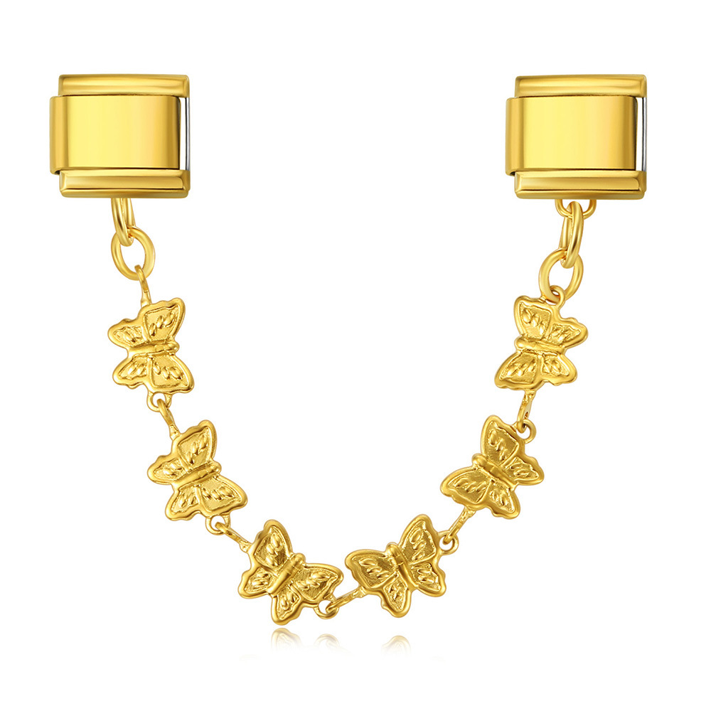 New gold and silver base double pendant Italian modular bracelet with stainless steel hook DIY elastic watch strap chain