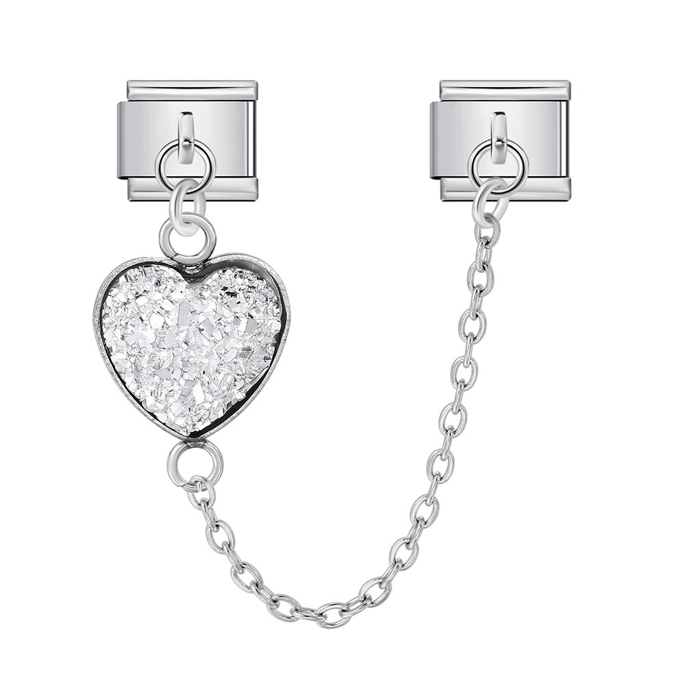 Double hook Italian modular bracelet with heart-shaped pendant chain splicing titanium steel watch strap chain - creative DIY jewelry