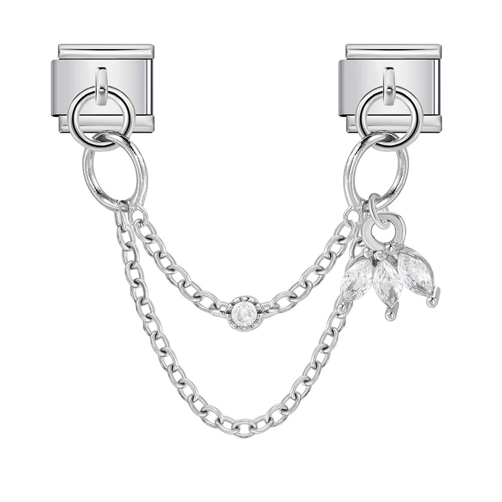 Double hook Italian modular bracelet with heart-shaped pendant chain splicing titanium steel watch strap chain - creative DIY jewelry