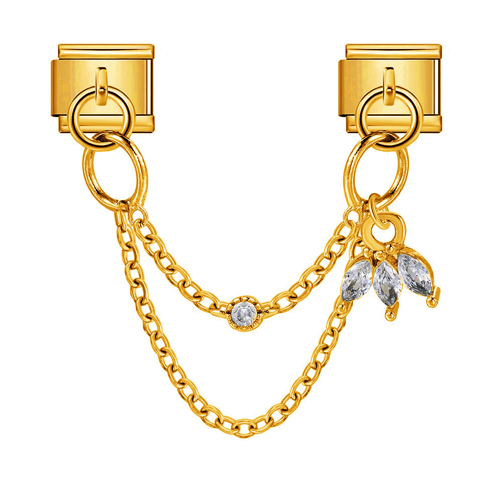 Double hook Italian modular bracelet with heart-shaped pendant chain splicing titanium steel watch strap chain - creative DIY jewelry