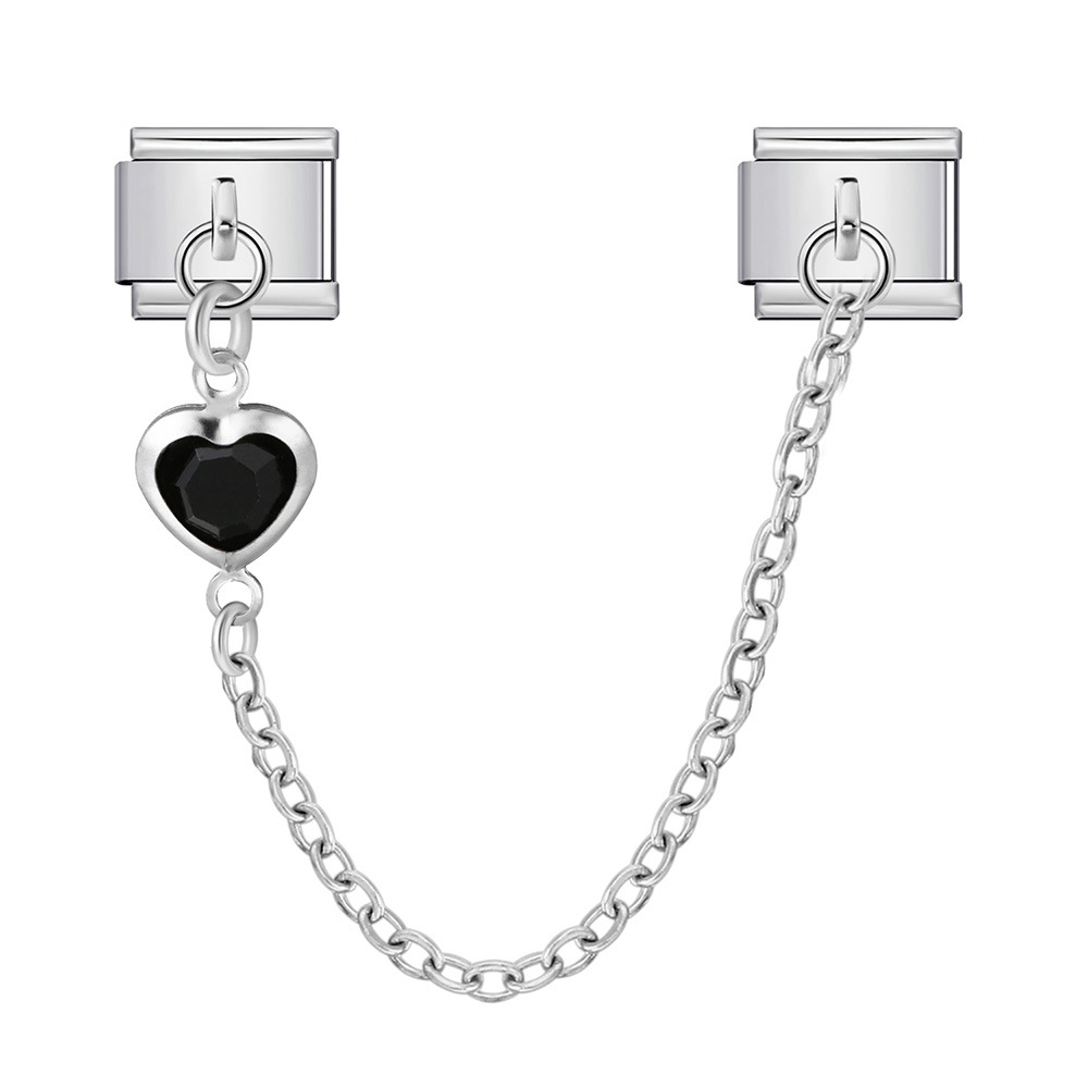 Double hook Italian modular bracelet with heart-shaped pendant chain splicing titanium steel watch strap chain - creative DIY jewelry
