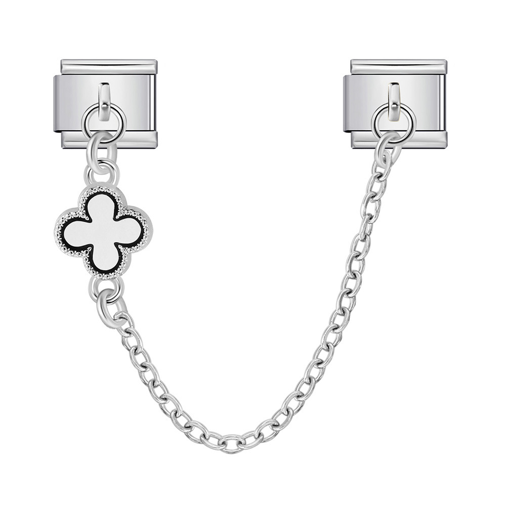 Double hook Italian modular bracelet with heart-shaped pendant chain splicing titanium steel watch strap chain - creative DIY jewelry
