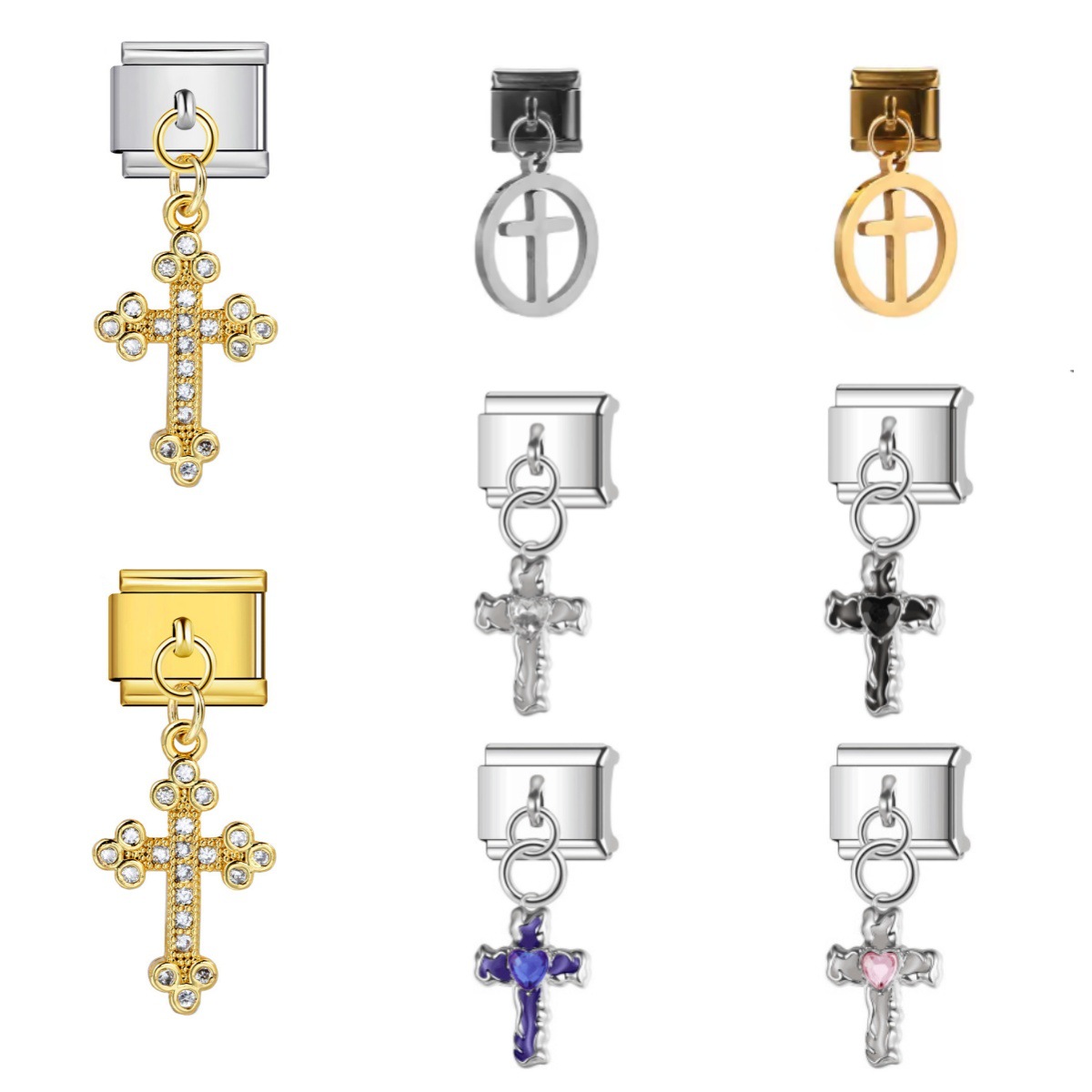 Cross pendant hook style Italian modular bracelet DIY elastic splicing titanium steel watch strap chain accessories