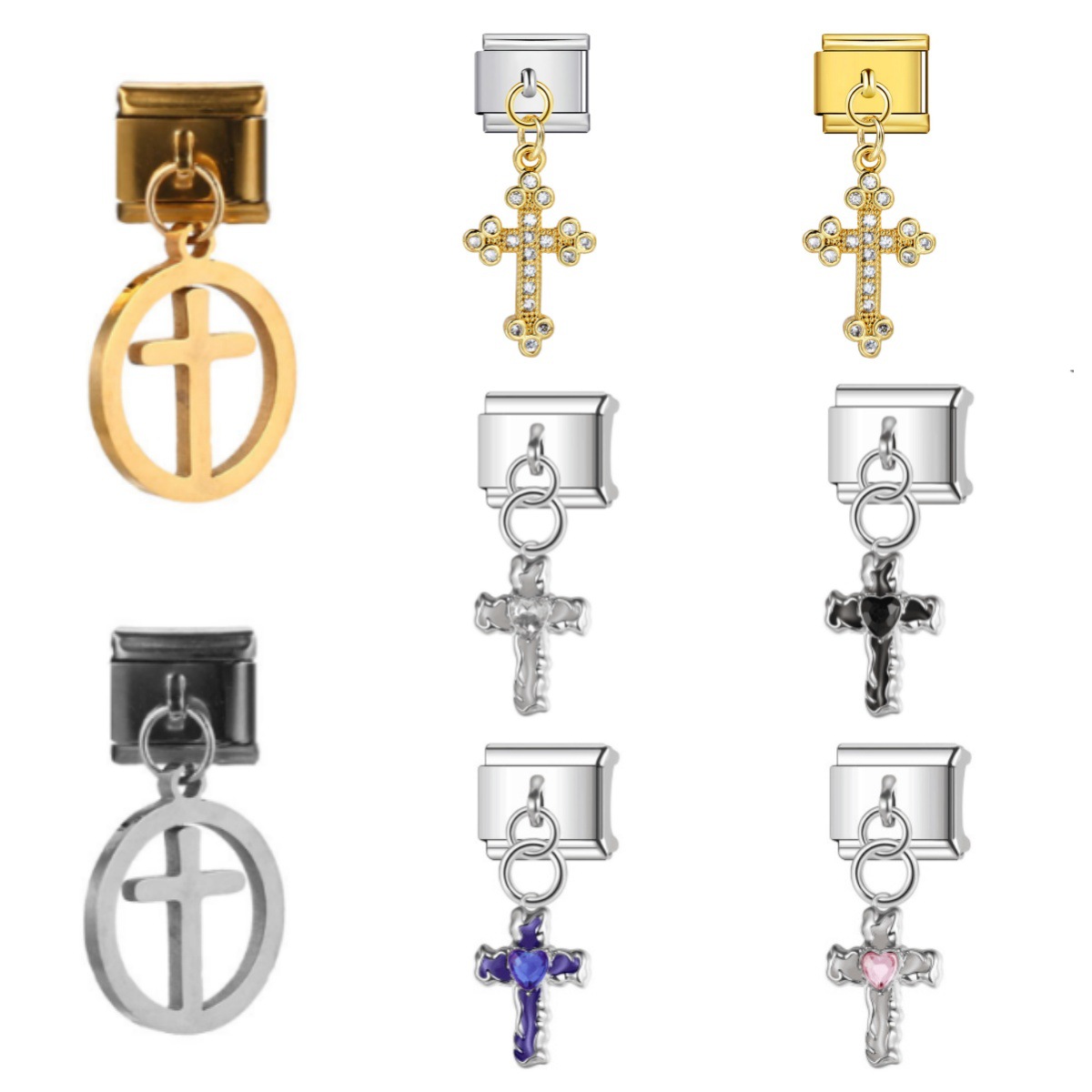 Cross pendant hook style Italian modular bracelet DIY elastic splicing titanium steel watch strap chain accessories