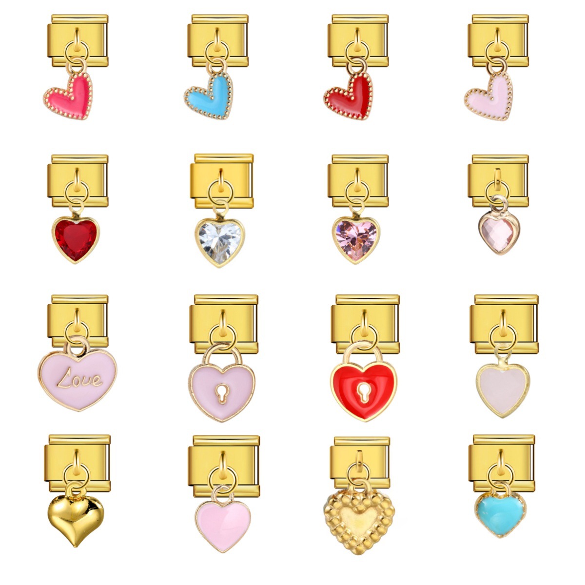 New gold-based heart pendant Italian modular bracelet stainless steel welded DIY elastic watch strap chain wholesale