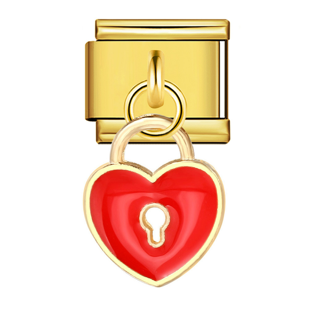 New gold-based heart pendant Italian modular bracelet stainless steel welded DIY elastic watch strap chain wholesale