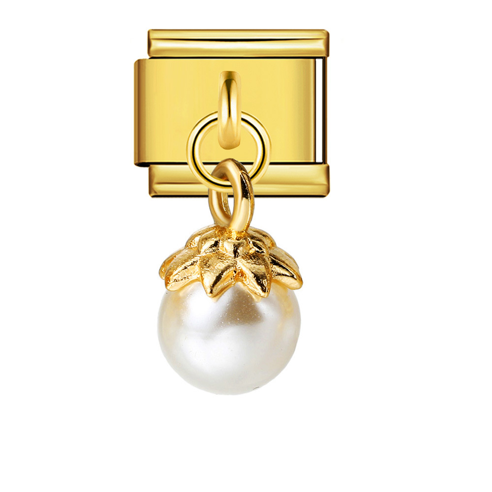 New Pearl and Gemstone Hook Pendant Italian Modular Bracelet DIY Elastic Spliced Stainless Steel Bangle