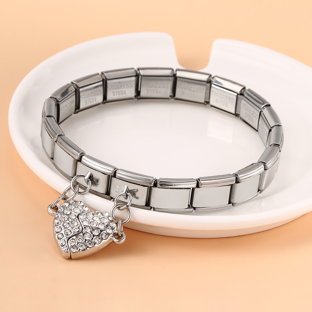 Micro-painted zircon heart-shaped double pendant bracelet accessories, titanium steel DIY free splicing Italian modular bracelet