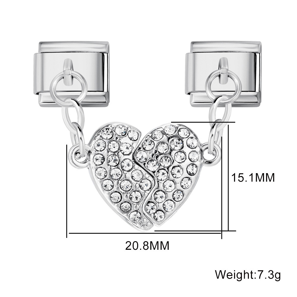 Micro-painted zircon heart-shaped double pendant bracelet accessories, titanium steel DIY free splicing Italian modular bracelet