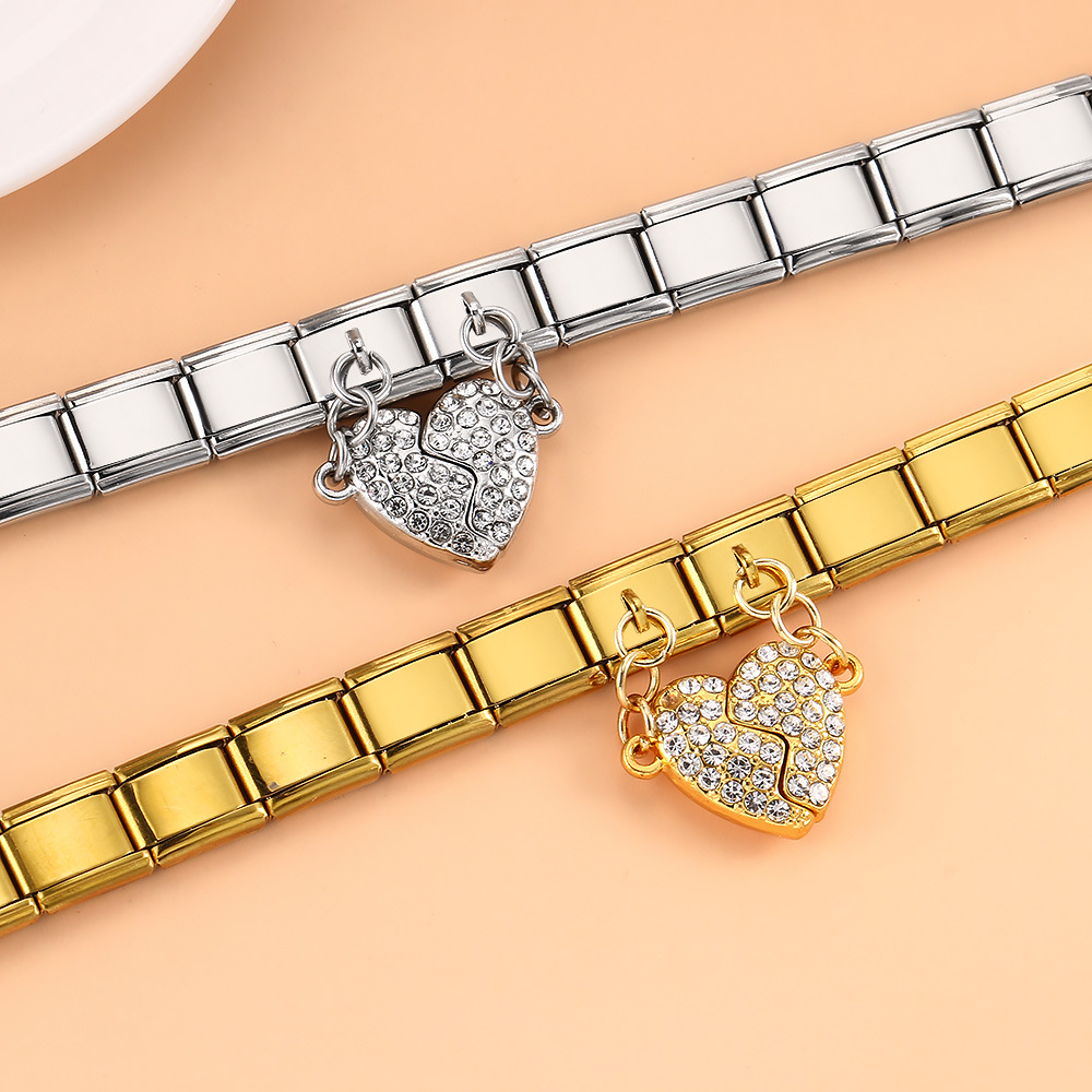 Micro-painted zircon heart-shaped double pendant bracelet accessories, titanium steel DIY free splicing Italian modular bracelet