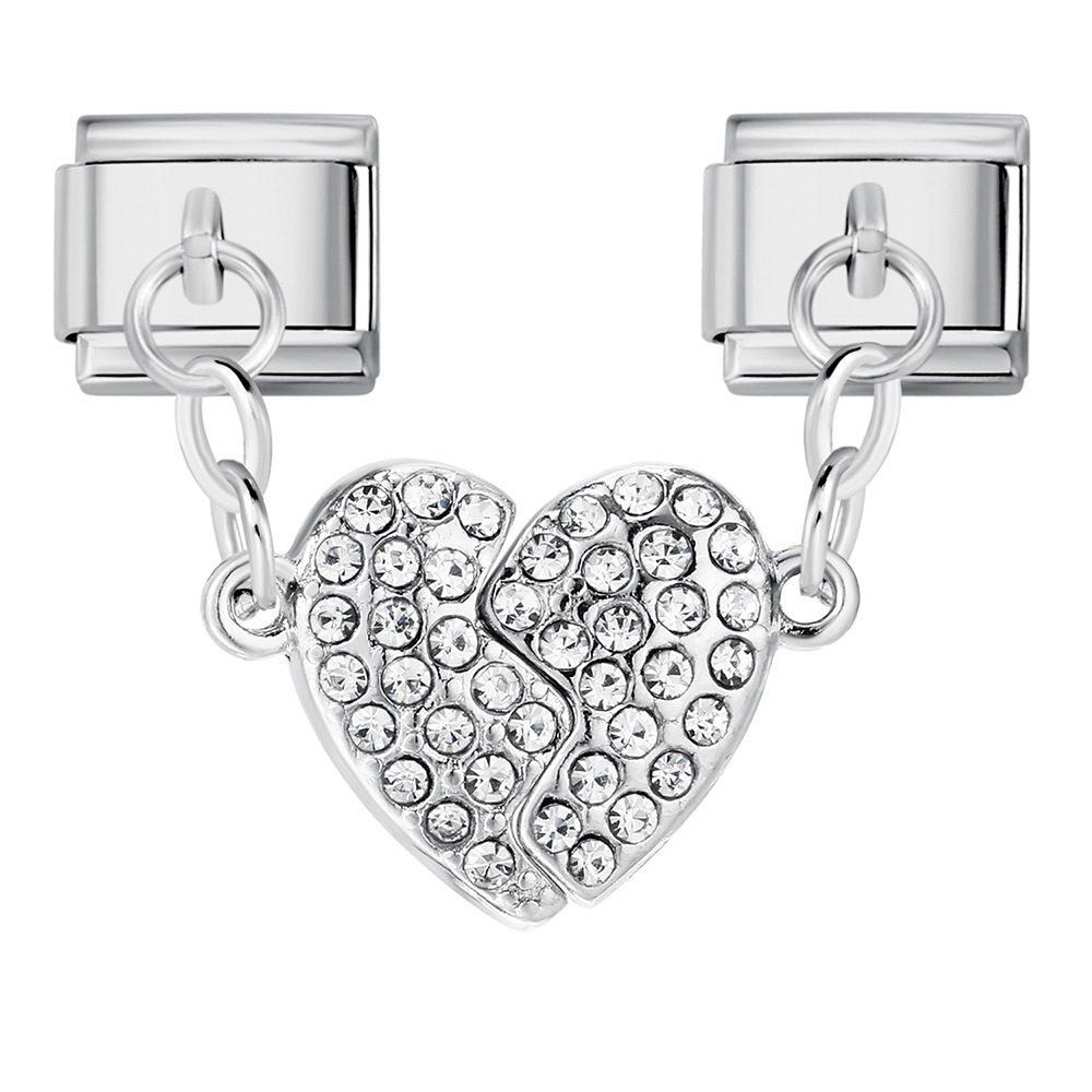 Micro-painted zircon heart-shaped double pendant bracelet accessories, titanium steel DIY free splicing Italian modular bracelet