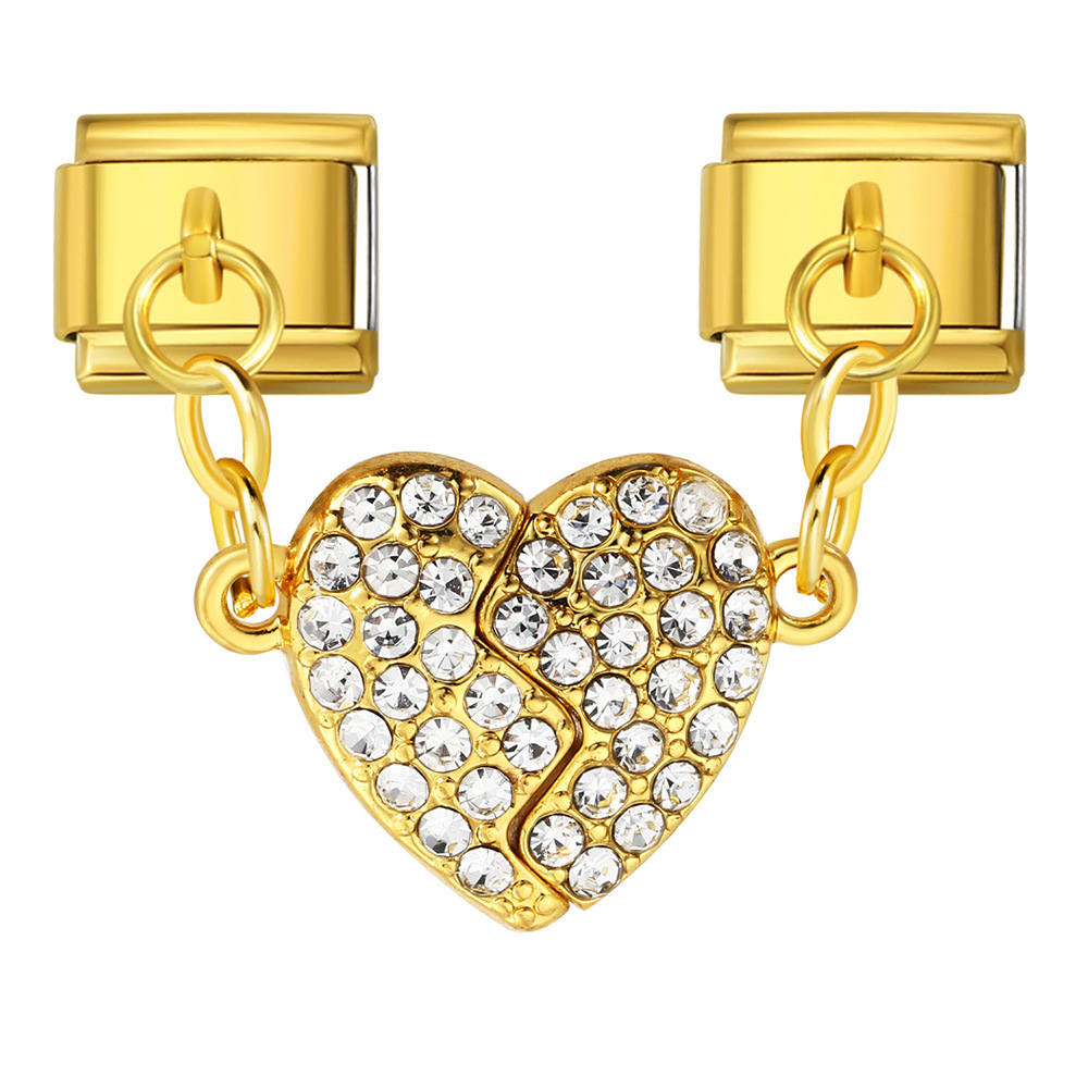Micro-painted zircon heart-shaped double pendant bracelet accessories, titanium steel DIY free splicing Italian modular bracelet