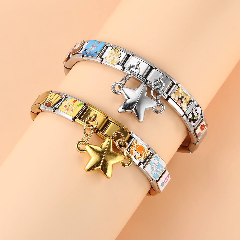 Hot-selling new magnetic five-pointed star Italian modular bracelet with titanium steel double hooks, DIY free splicing bracelet