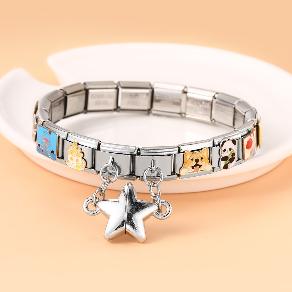 Hot-selling new magnetic five-pointed star Italian modular bracelet with titanium steel double hooks, DIY free splicing bracelet