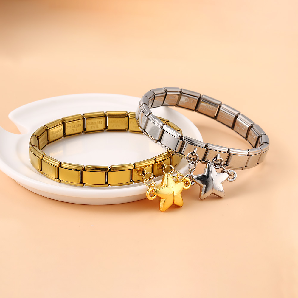 Hot-selling new magnetic five-pointed star Italian modular bracelet with titanium steel double hooks, DIY free splicing bracelet