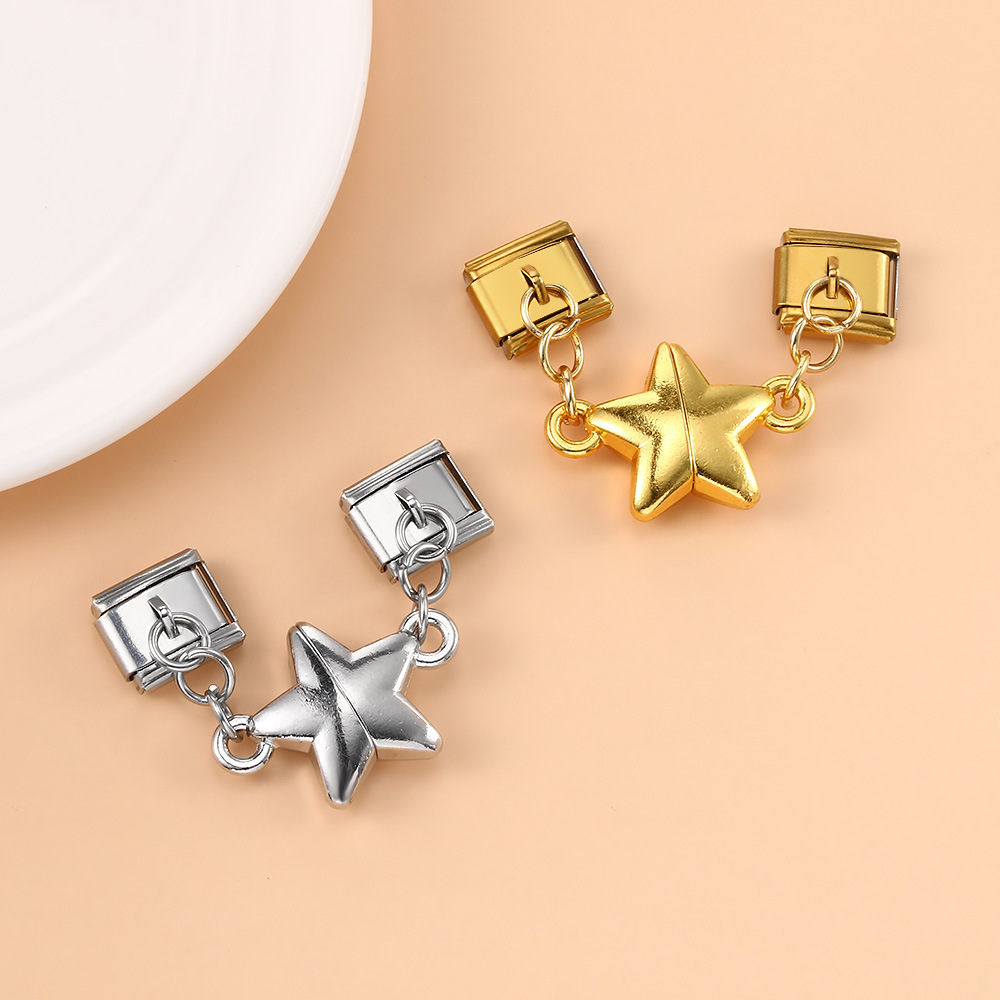 Hot-selling new magnetic five-pointed star Italian modular bracelet with titanium steel double hooks, DIY free splicing bracelet