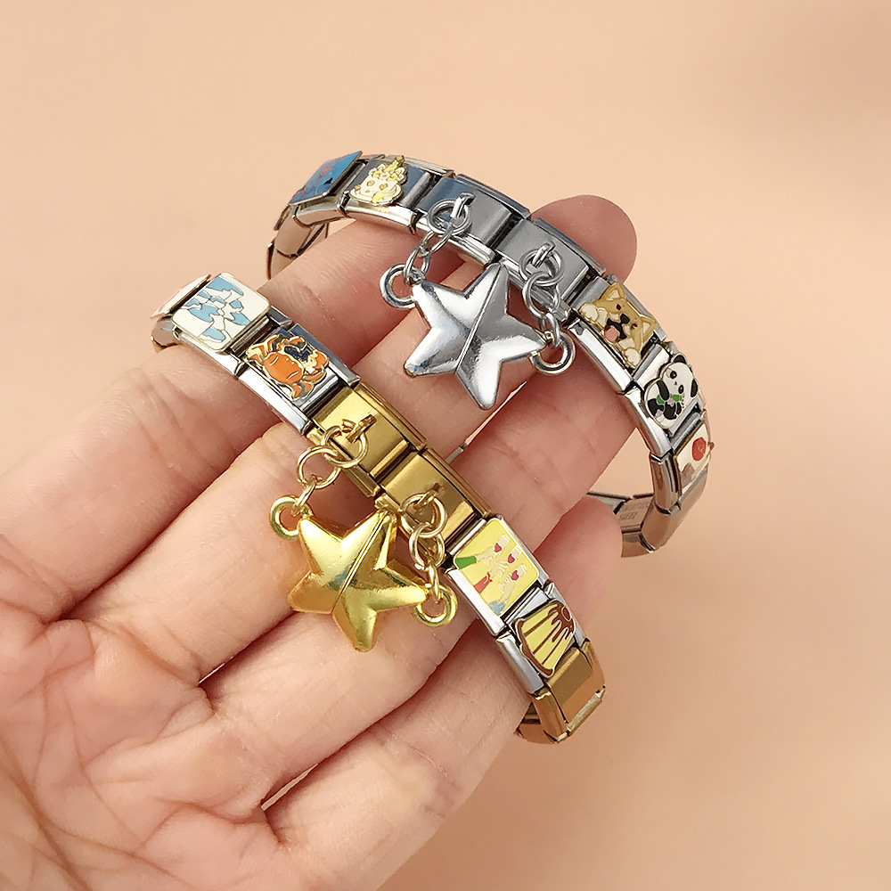 Hot-selling new magnetic five-pointed star Italian modular bracelet with titanium steel double hooks, DIY free splicing bracelet