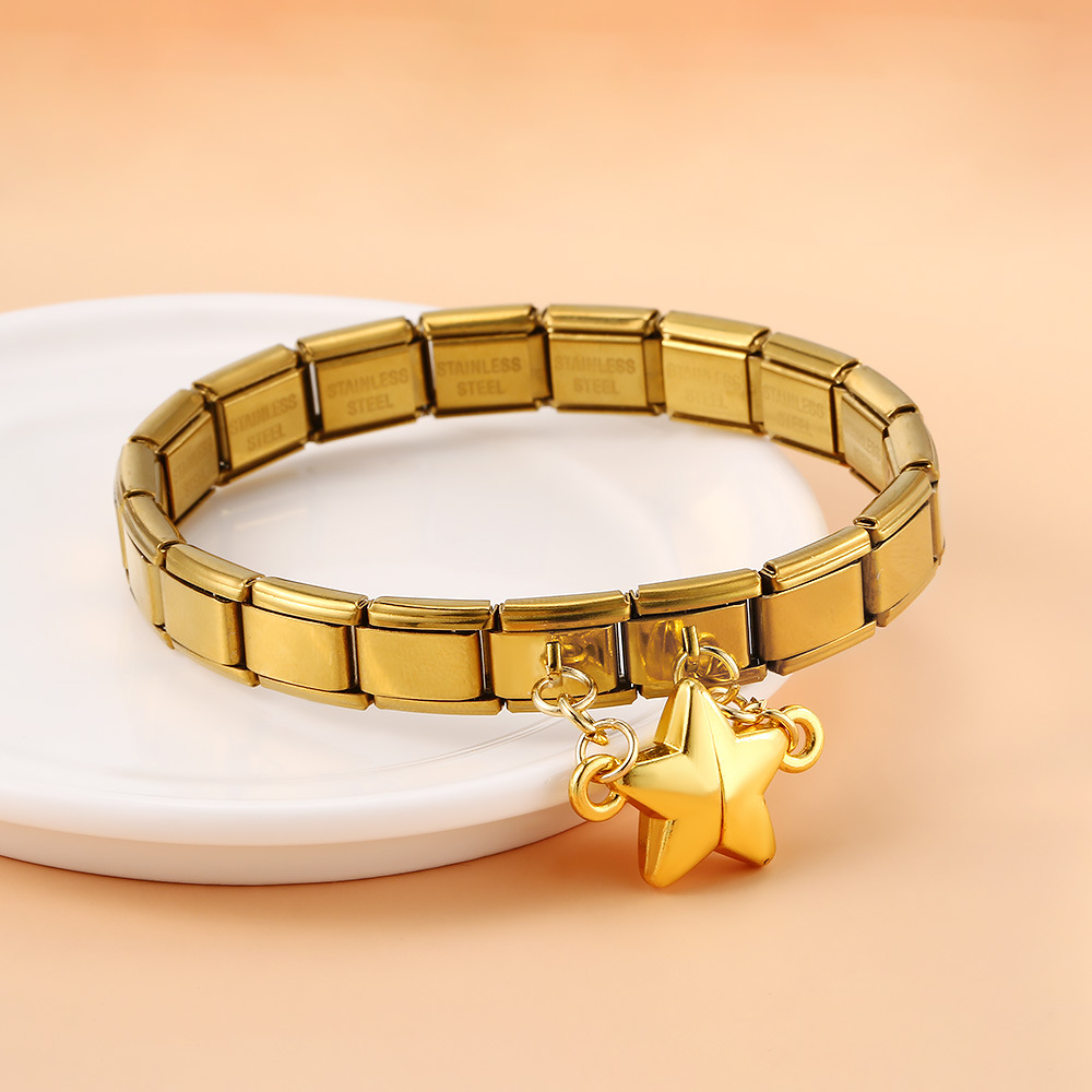 Hot-selling new magnetic five-pointed star Italian modular bracelet with titanium steel double hooks, DIY free splicing bracelet