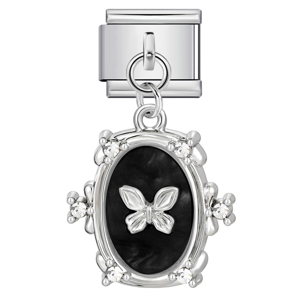 Oval pendant butterfly titanium steel dripping DIY Italian modular bracelet with single hook splicing elastic bracelet