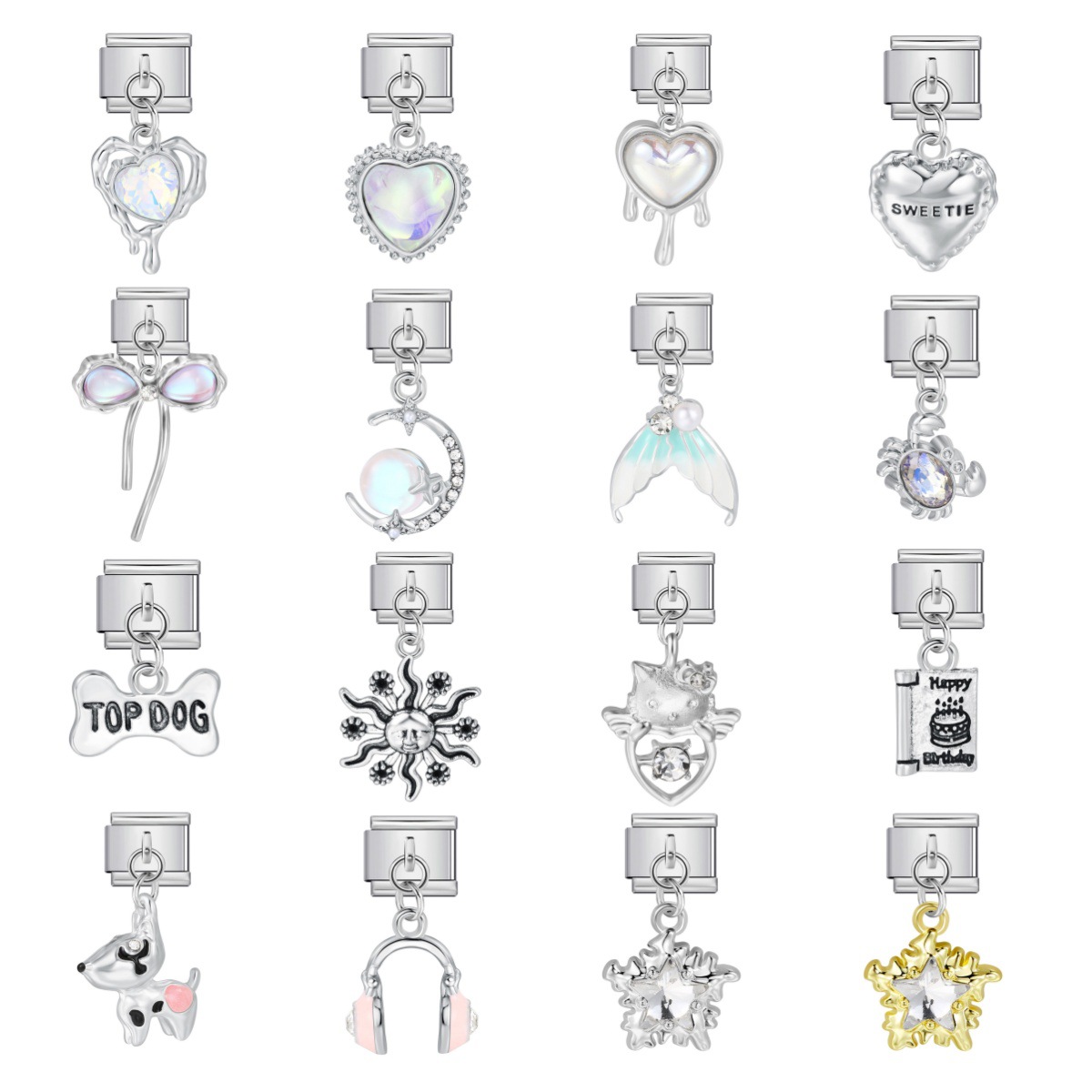 Cute silver pendant Italian modular bracelet hook DIY titanium steel micro-inlaid zircon elastic splicing watch strap chain
