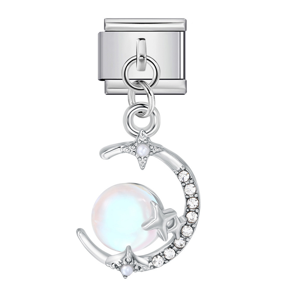 Cute silver pendant Italian modular bracelet hook DIY titanium steel micro-inlaid zircon elastic splicing watch strap chain