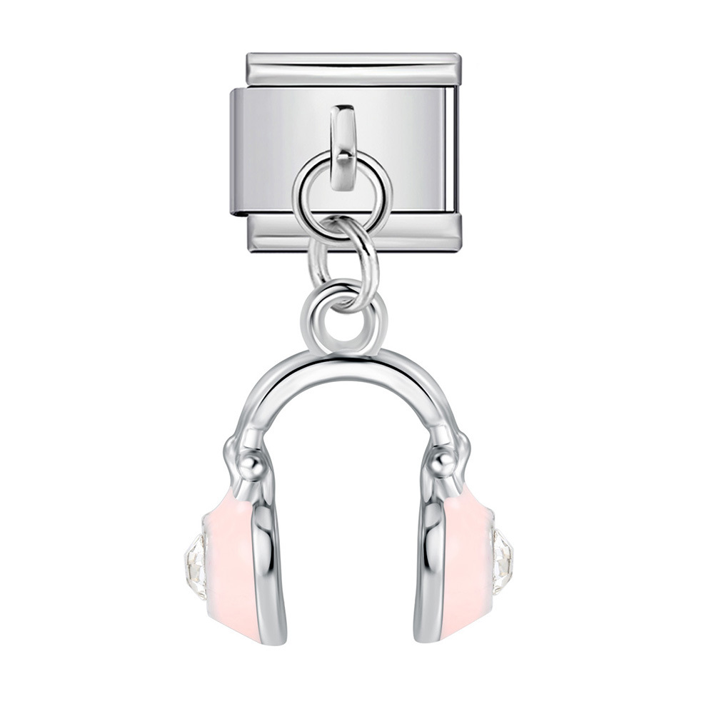 Cute silver pendant Italian modular bracelet hook DIY titanium steel micro-inlaid zircon elastic splicing watch strap chain