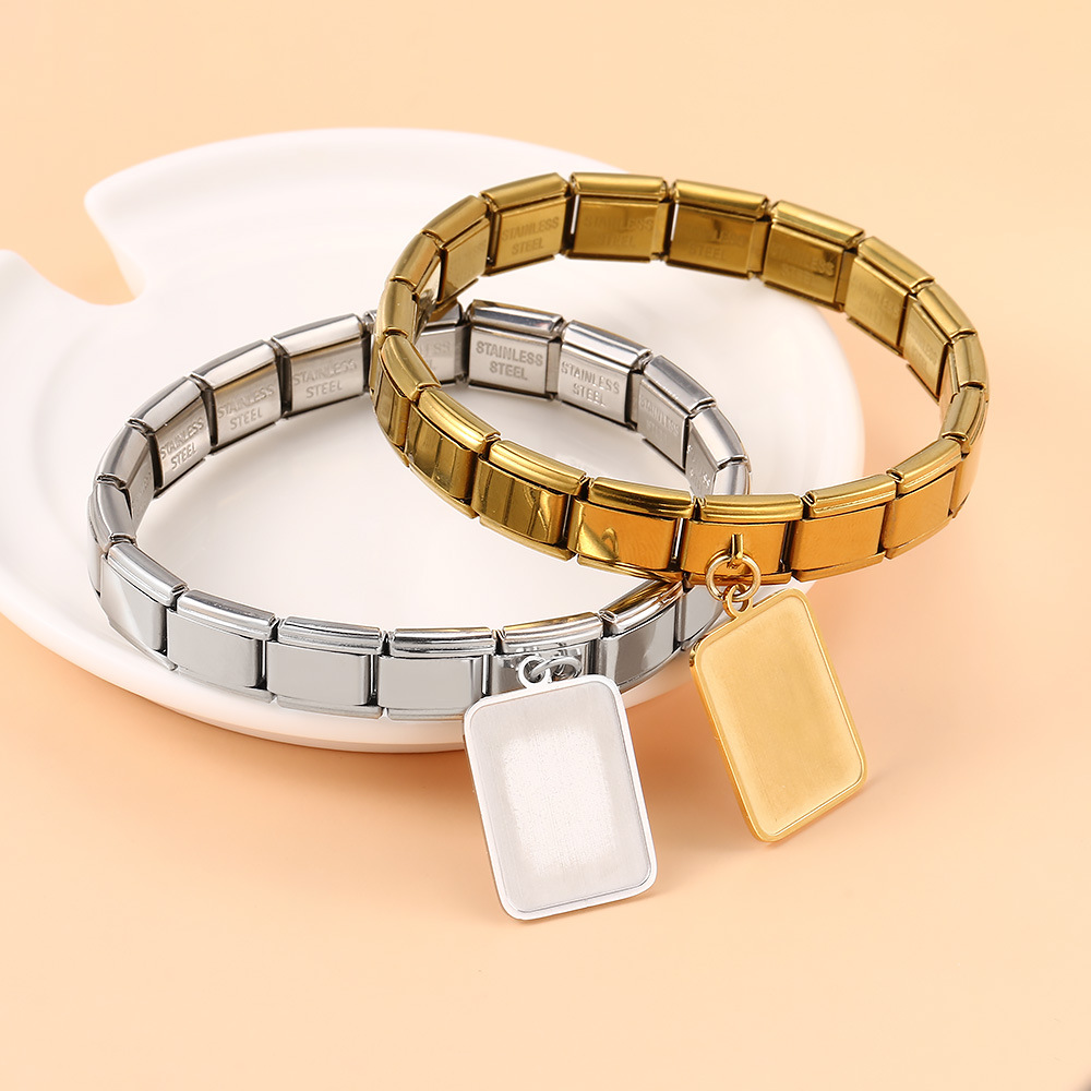 Cross-border hot-selling square pendant, double-sided laser engraving, image making, lettering DIY Italian modular bracelet
