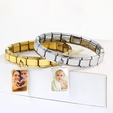 Cross-border hot-selling square pendant, double-sided laser engraving, image making, lettering DIY Italian modular bracelet