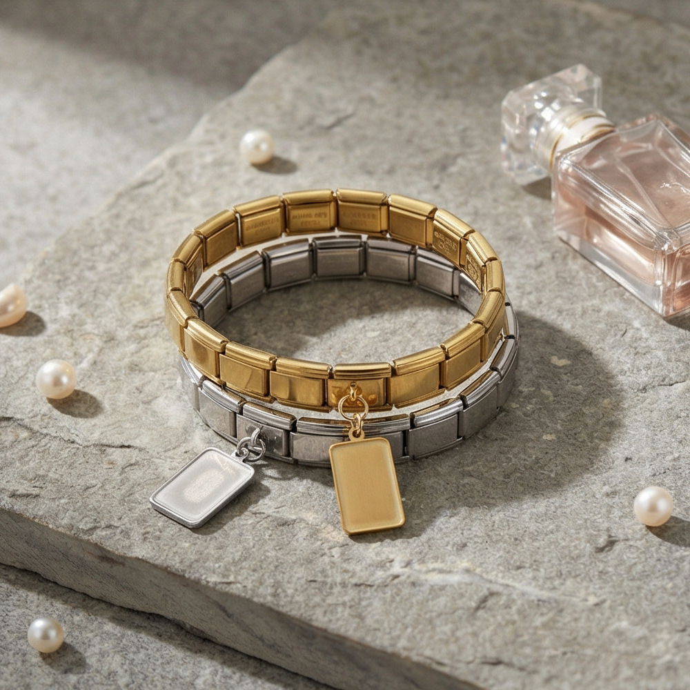 Cross-border hot-selling square pendant, double-sided laser engraving, image making, lettering DIY Italian modular bracelet