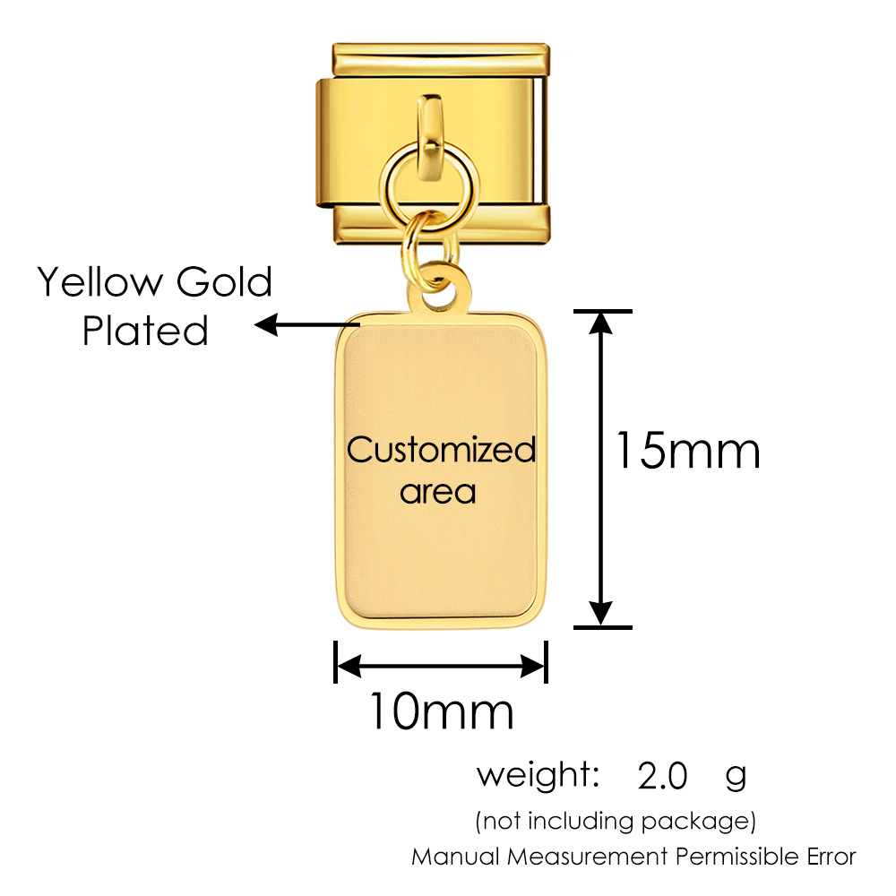 Cross-border hot-selling square pendant, double-sided laser engraving, image making, lettering DIY Italian modular bracelet