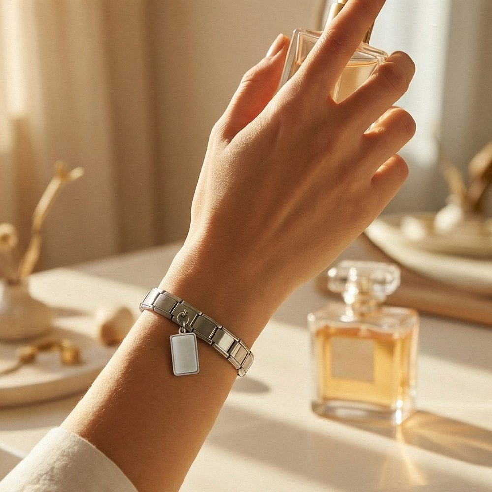 Cross-border hot-selling square pendant, double-sided laser engraving, image making, lettering DIY Italian modular bracelet