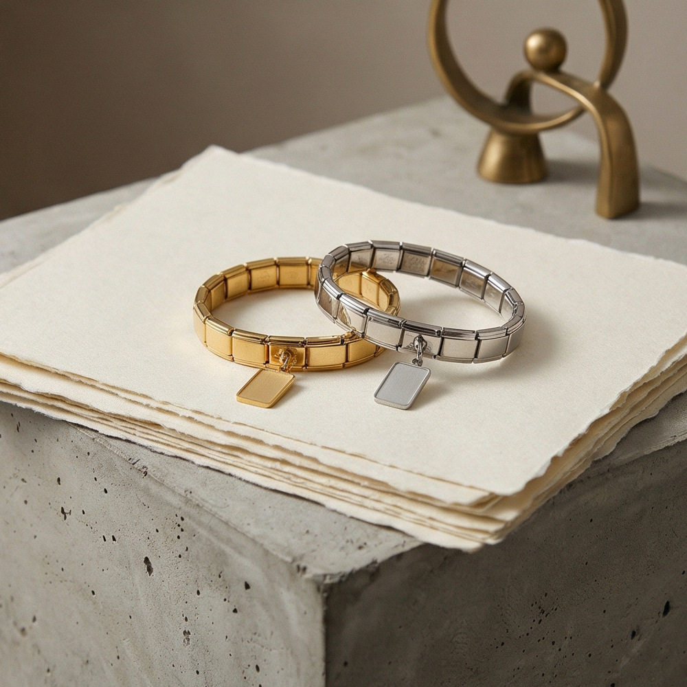 Cross-border hot-selling square pendant, double-sided laser engraving, image making, lettering DIY Italian modular bracelet